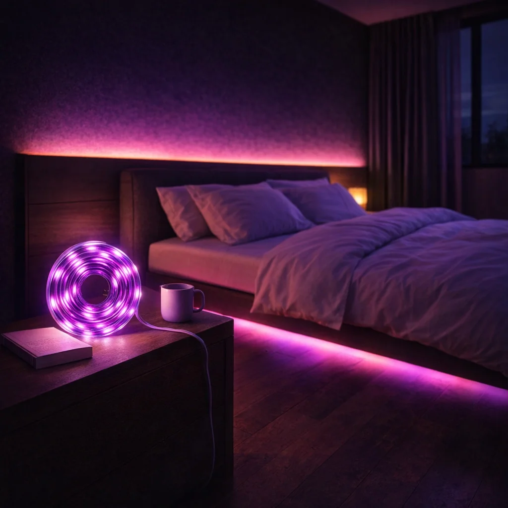 Creative LED strip lights for room ideas including bedroom ceiling and living room accent lighting